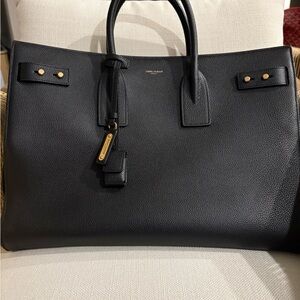 Saint Laurent Black Calfskin Leather Tote with Gold Hardware